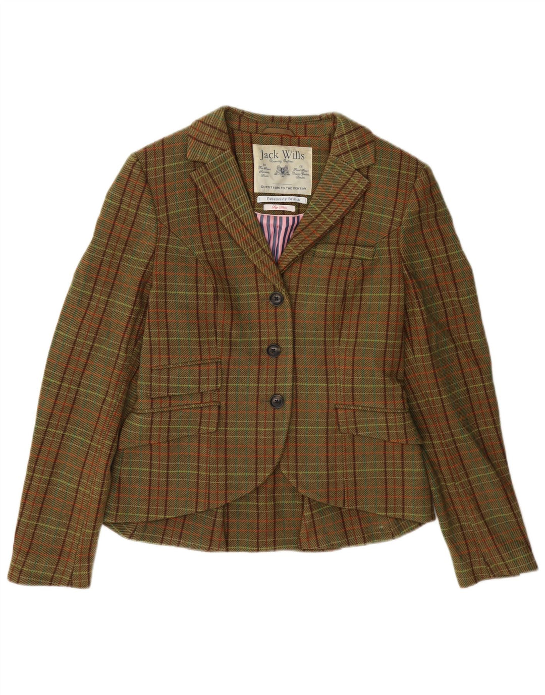 Jaqueta blazer feminina de 3 botões Jack Wills Reino Unido 12 lã xadrez verde médio