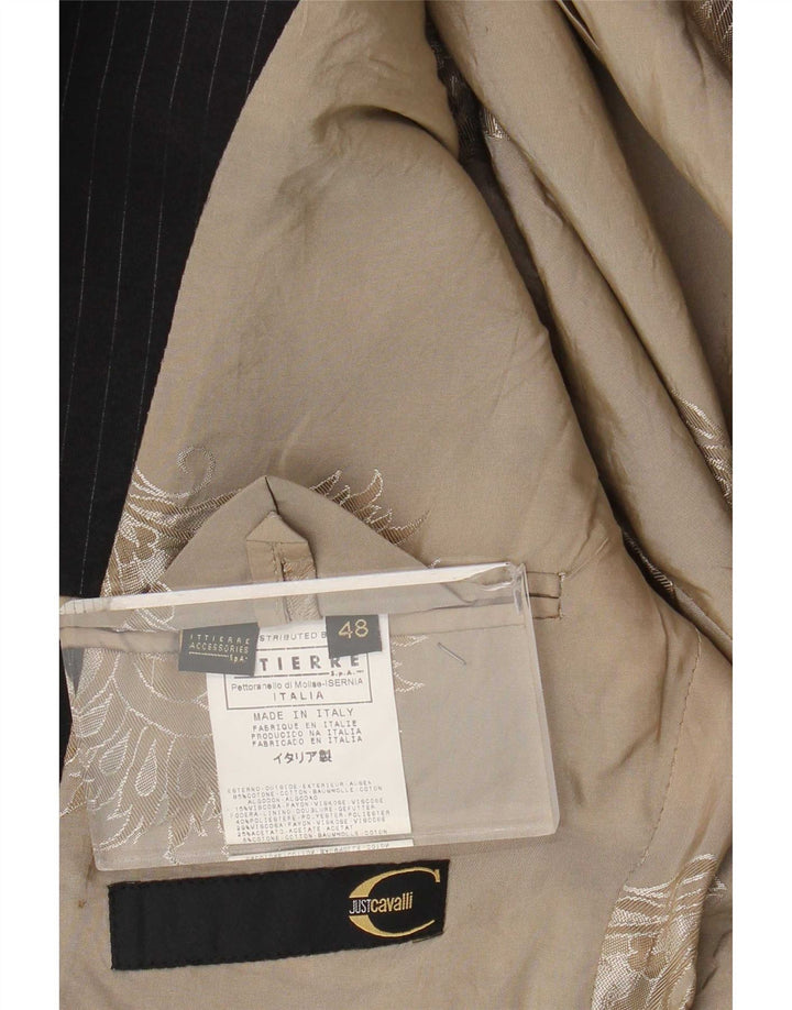 Jaqueta Blazer Masculina Just Cavalli com 3 Botões IT 48 Algodão Listrado Preto Médio