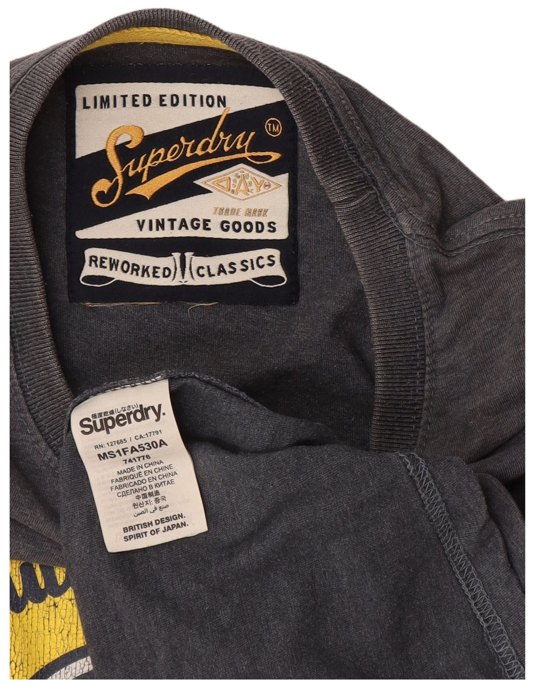 Camiseta gráfica masculina Superdry Top cinza médio algodão