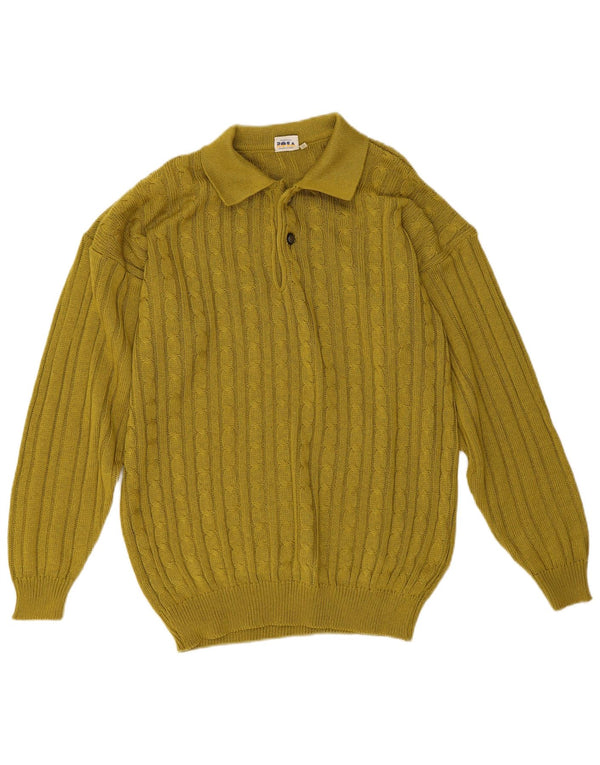 Suéter vintage masculino com gola polo e algodão verde médio