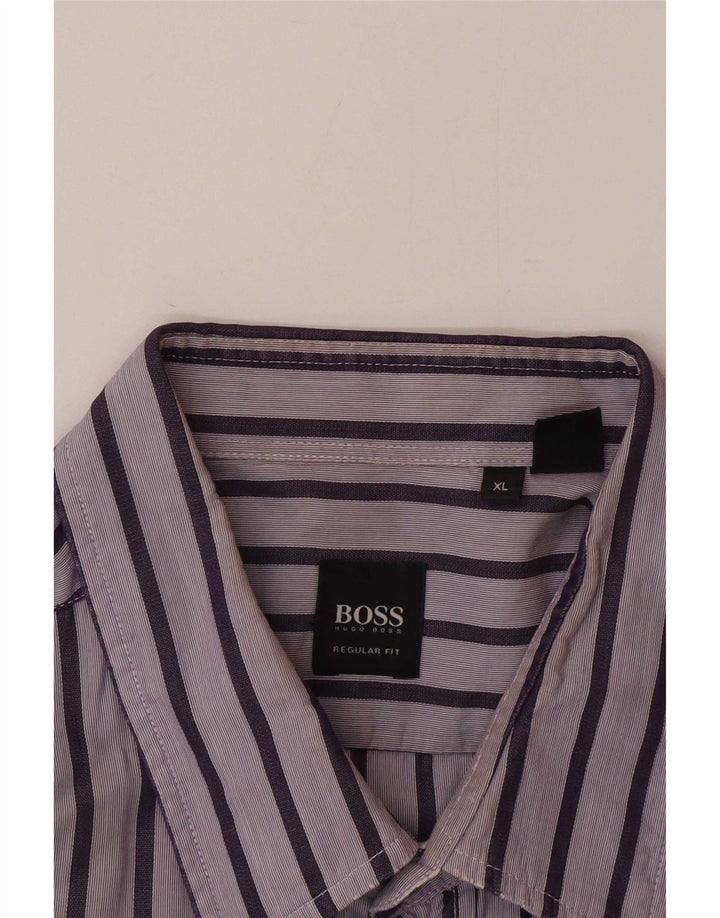 Camisa masculina Hugo Boss Regular Fit XL listrada roxa