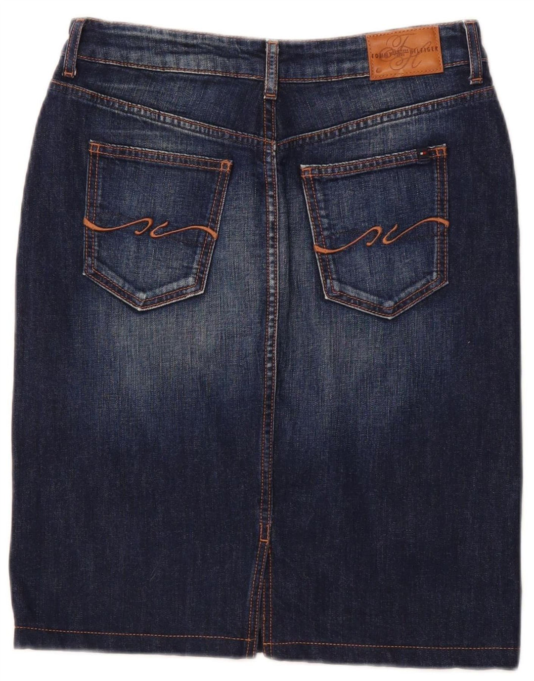 Saia jeans feminina TOMMY HILFIGER EUA 10 grande W30 algodão azul marinho