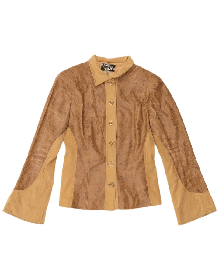 Jaqueta de couro feminina leopardo IT 46 grande marrom floral