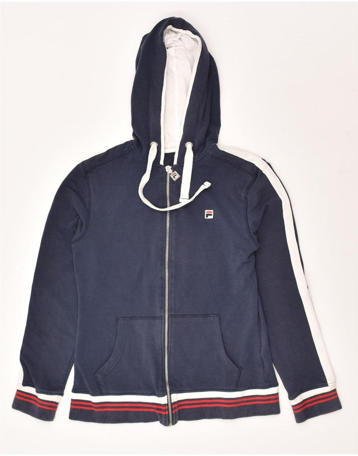 FILA Womens Zip Hoodie Sweater EU 38  Medium Navy Blue Colourblock Cotton | Vintage Fila | Thrift | Second-Hand Fila | Used Clothing | Messina Hembry 