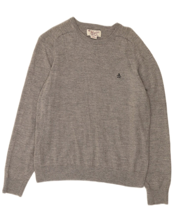 Suéter feminino Penguin com gola canoa UK 20 2XL lã merino cinza