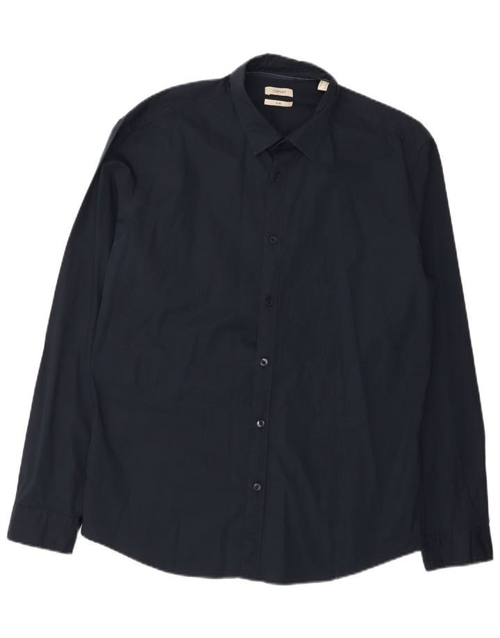Camisa masculina Esprit Slim Fit grande algodão azul marinho