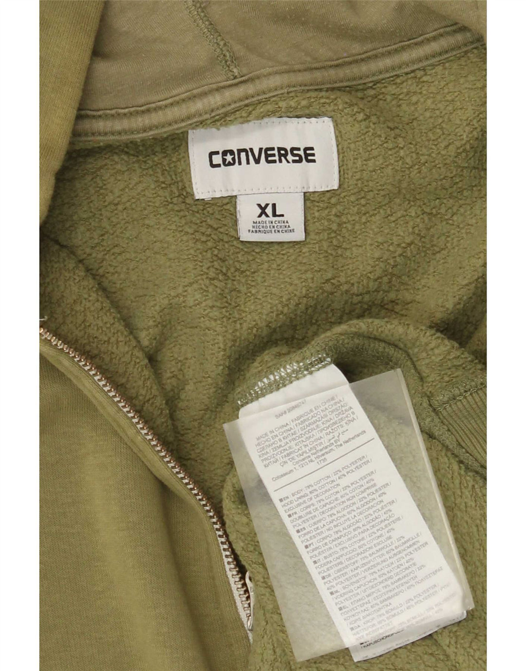 Suéter Converse masculino com capuz e zíper XL algodão verde
