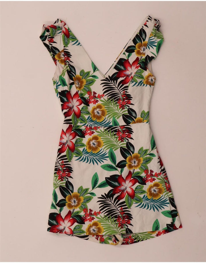 Zara Womens Trafaluc Playsuit UK 12 Médio Branco Floral Algodão