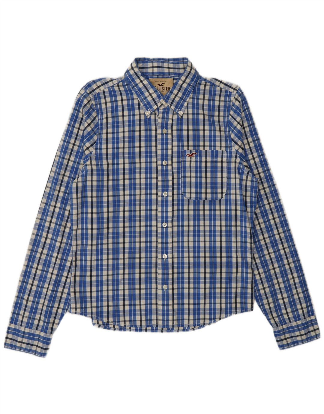 Camisa masculina Hollister grande algodão xadrez azul