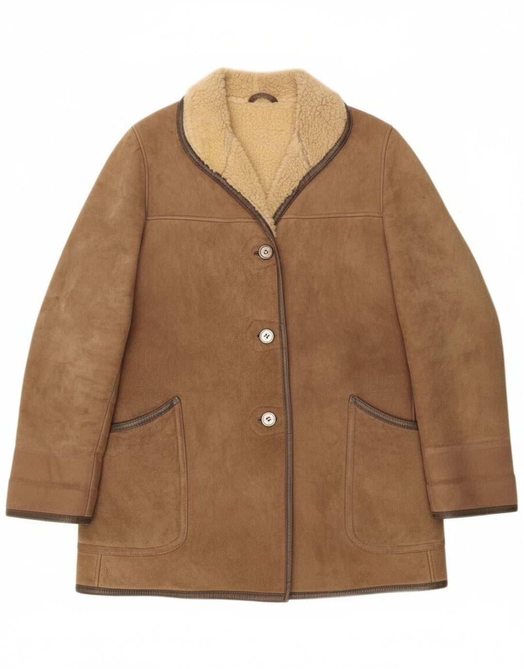 Casaco feminino vintage de shearling UK 16 grande bege