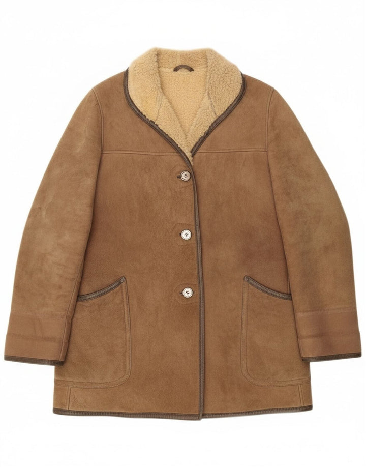 Casaco feminino vintage de shearling UK 16 grande bege