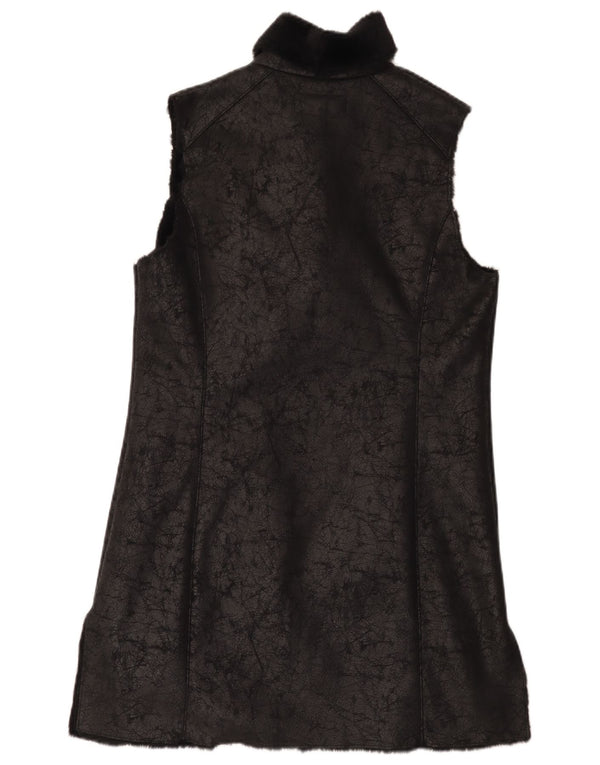 Colete feminino Laura Ashley Longline Sherpa de couro sintético Reino Unido 12 médio preto