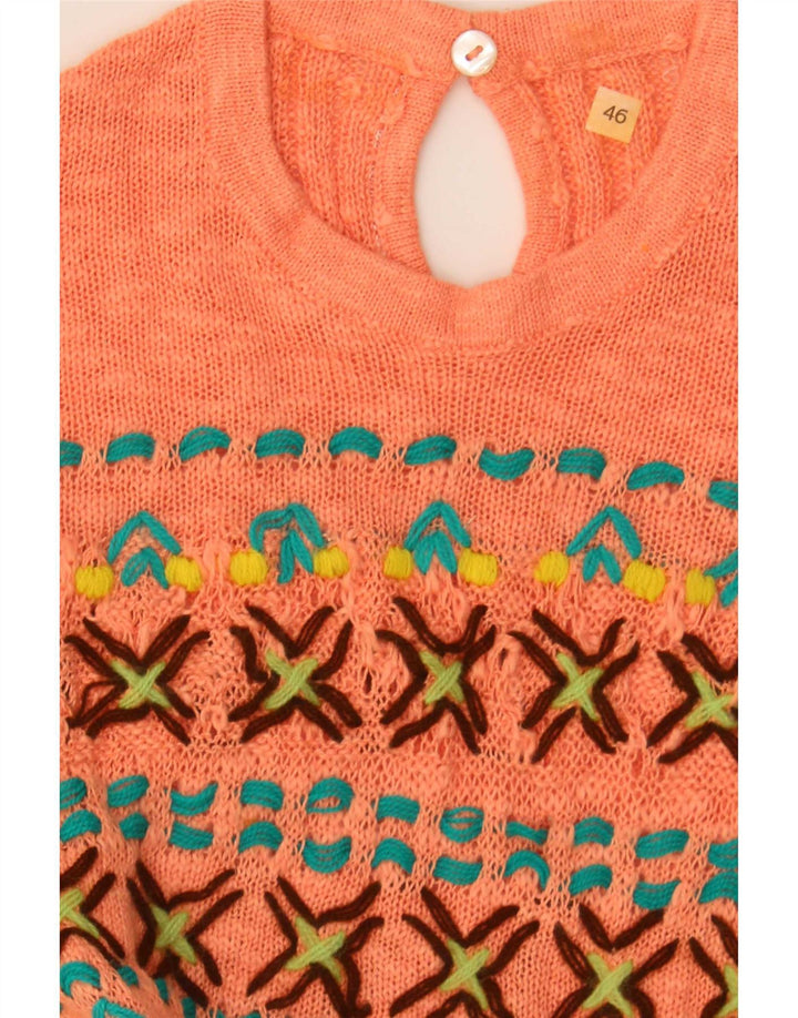 Blusa de malha feminina vintage IT 46 grande laranja Fair Isle