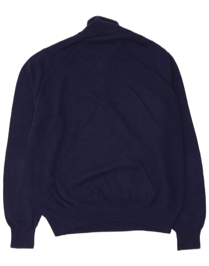 Suéter masculino Fred Perry com zíper e gola alta de lã azul marinho médio