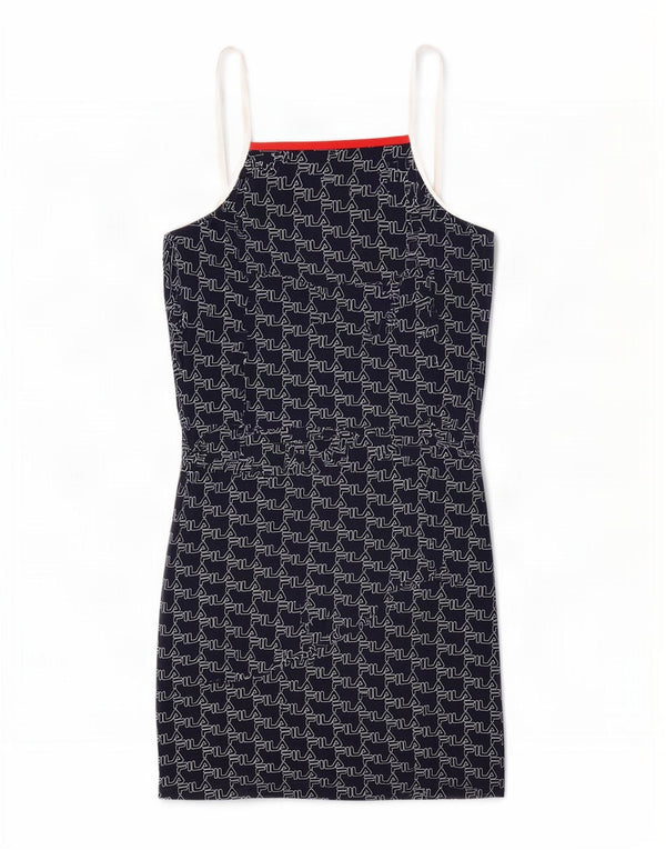 Vestido feminino Fila com bainha gráfica sem mangas Reino Unido 10 pequeno algodão azul marinho
