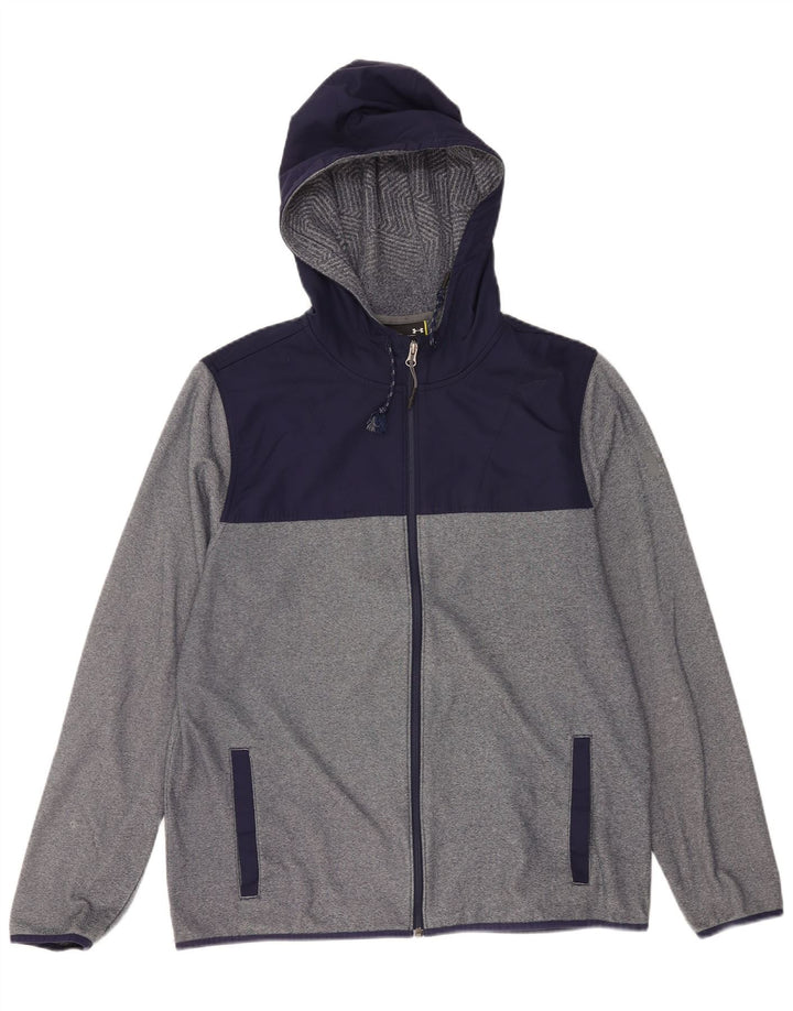 Suéter masculino com capuz e zíper Under Armour grande poliéster colorblock cinza