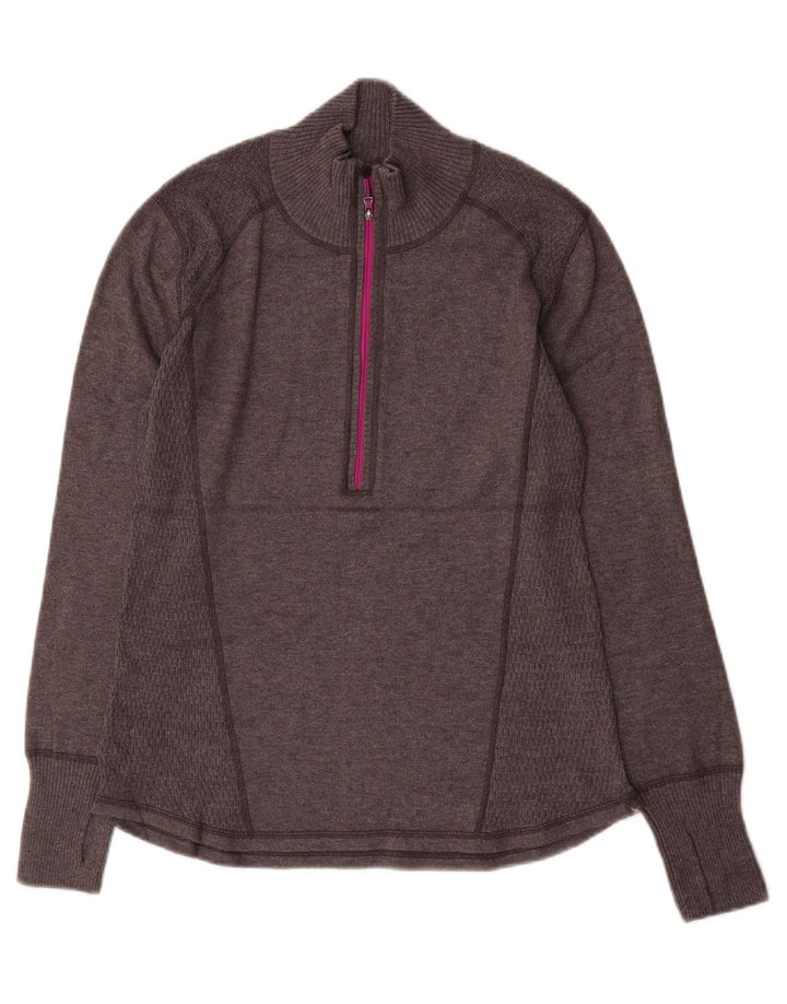Suéter feminino Eddie Bauer com gola e zíper Reino Unido 16 grande cinza