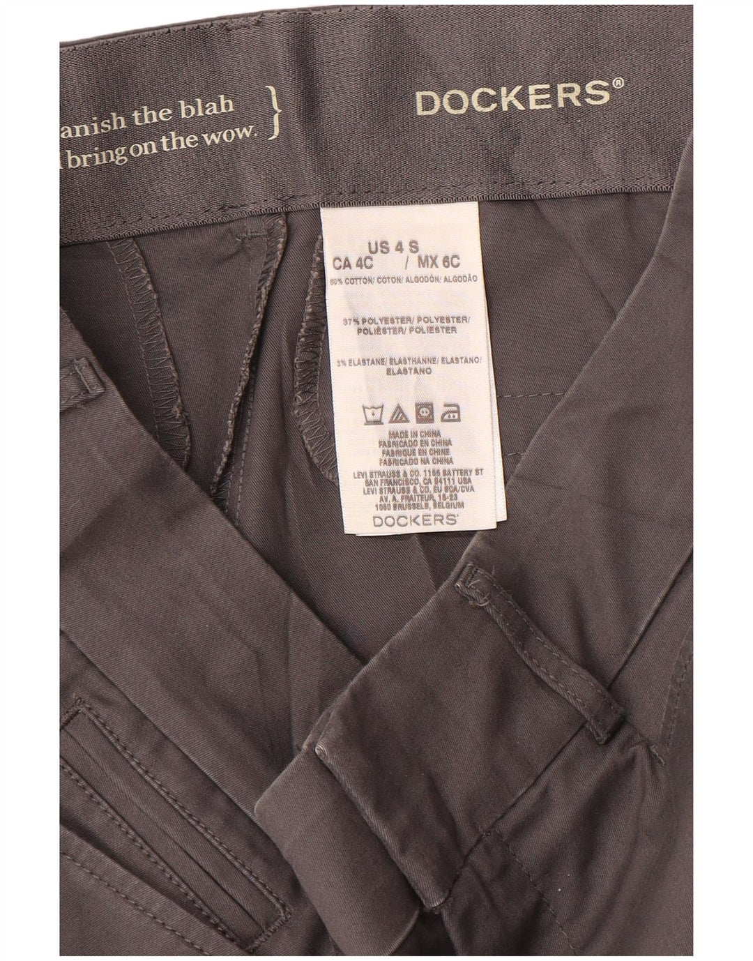 Calça feminina reta casual DOCKERS US 4 pequena W30 L30 poliéster cinza