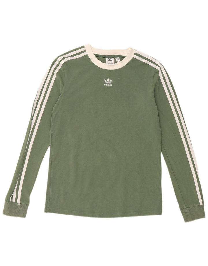 ADIDAS Womens Top Manga Longa UK 10 Pequeno Algodão Verde