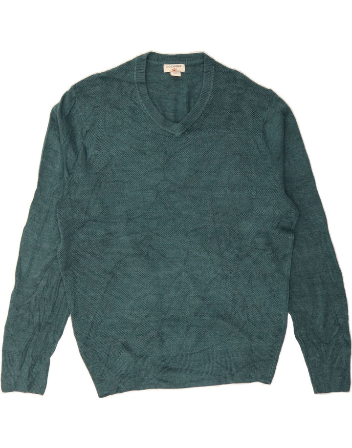 DOCKERS Mens V-Neck Jumper Sweater Large Green Acrylic Vintage Dockers and Second-Hand Dockers from Messina Hembry 