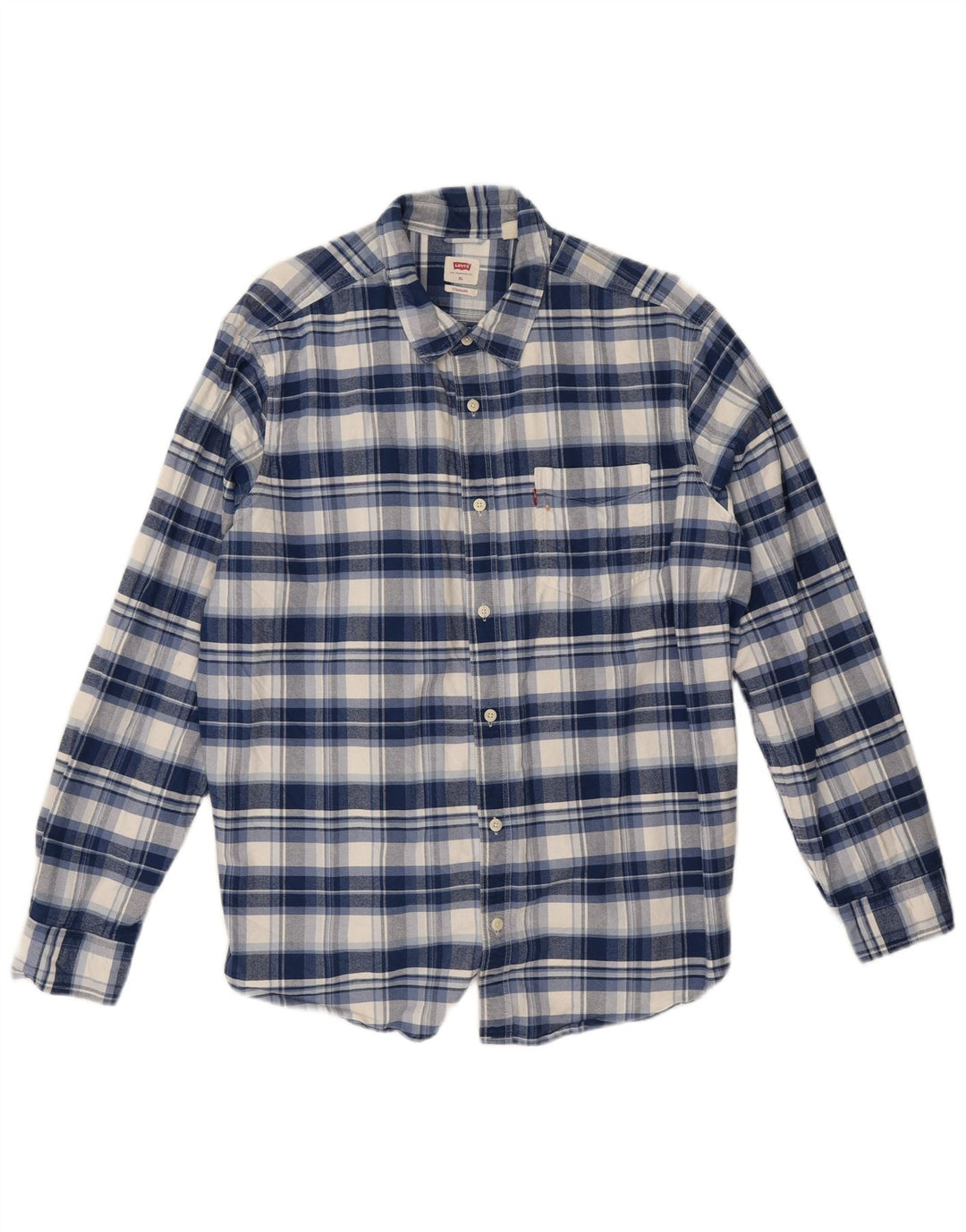 Camisa masculina de flanela padrão Levi's XL azul xadrez algodão