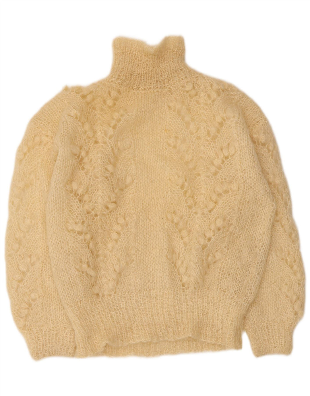 Suéter feminino vintage com gola tartaruga Reino Unido 14 grande bege
