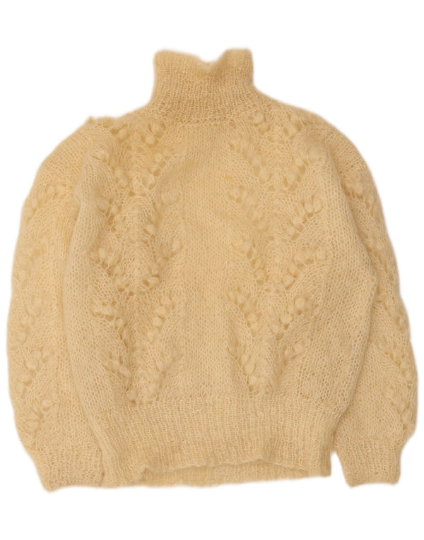 Suéter feminino vintage com gola tartaruga Reino Unido 14 grande bege