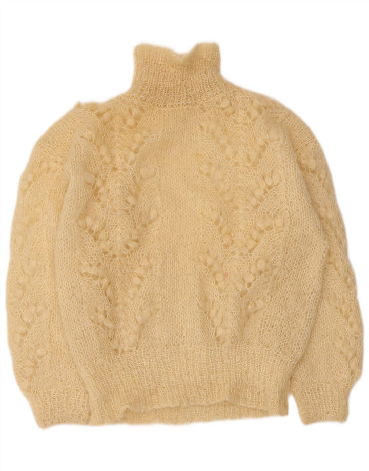 Suéter feminino vintage com gola tartaruga Reino Unido 14 grande bege