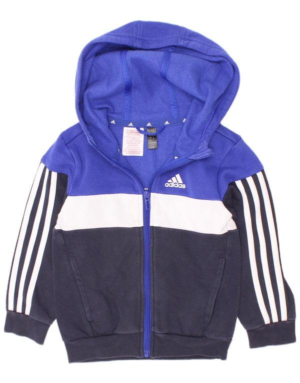 Suéter Adidas Boys Zip com capuz 3-4 anos azul marinho algodão colorblock