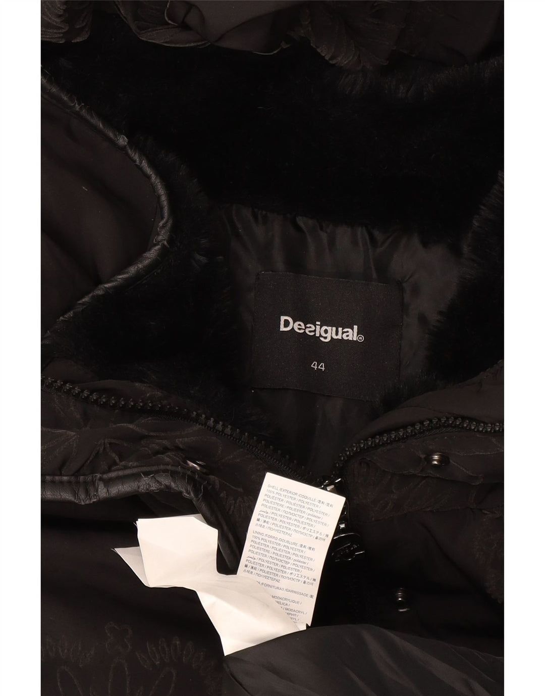 Jaqueta feminina acolchoada com capuz gráfico Desigual IT 44 médio preto floral