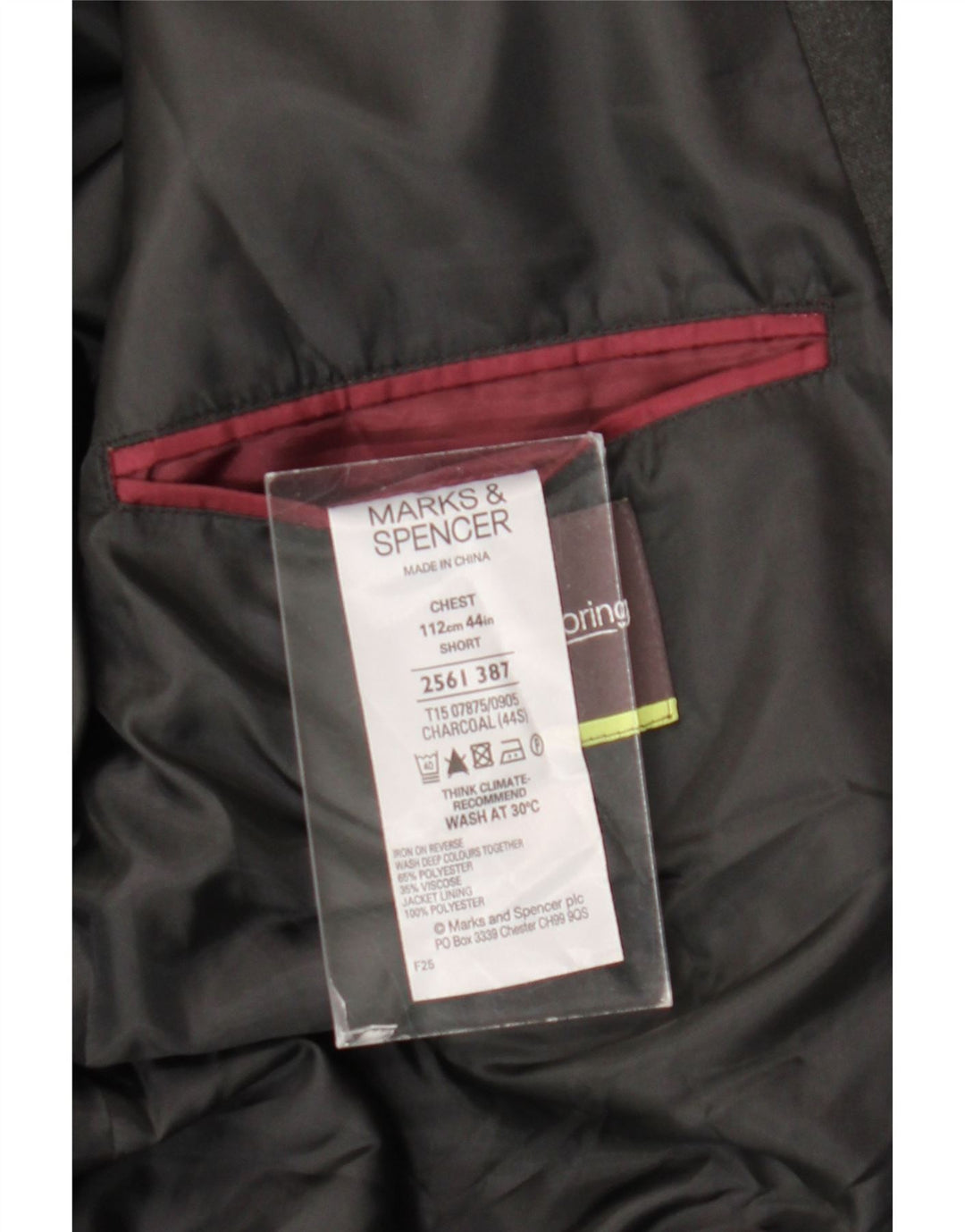 Jaqueta blazer masculina Marks & Spencer curta de 2 botões Reino Unido 44 XL cinza poliéster