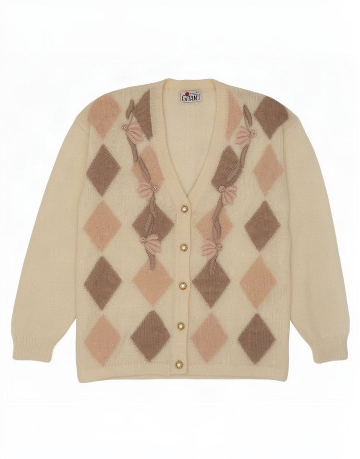 Cardigã feminino Gitam IT 50 XL Off White Argyle/Diamond Mohair