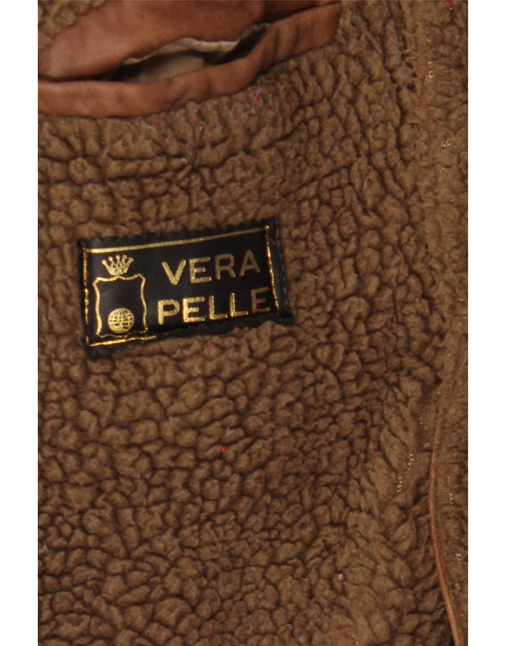 Jaqueta masculina vintage de couro Sherpa Reino Unido 38 couro marrom médio
