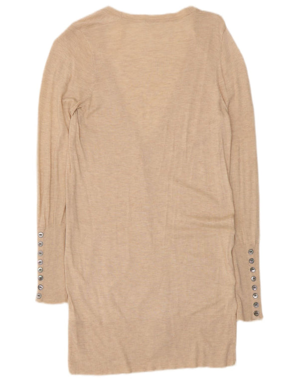 Suéter cardigã feminino Longline da Marks & Spencer Reino Unido 12 médio bege manchado