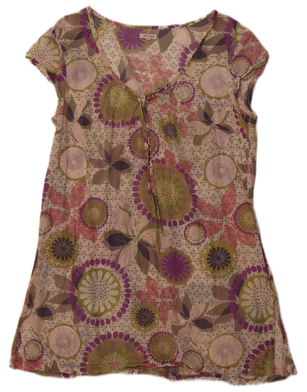 WHITE STUFF Vestido básico feminino Reino Unido 14 algodão floral roxo médio