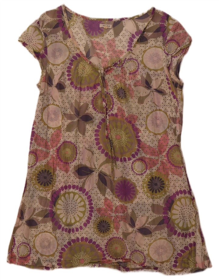 WHITE STUFF Vestido básico feminino Reino Unido 14 algodão floral roxo médio