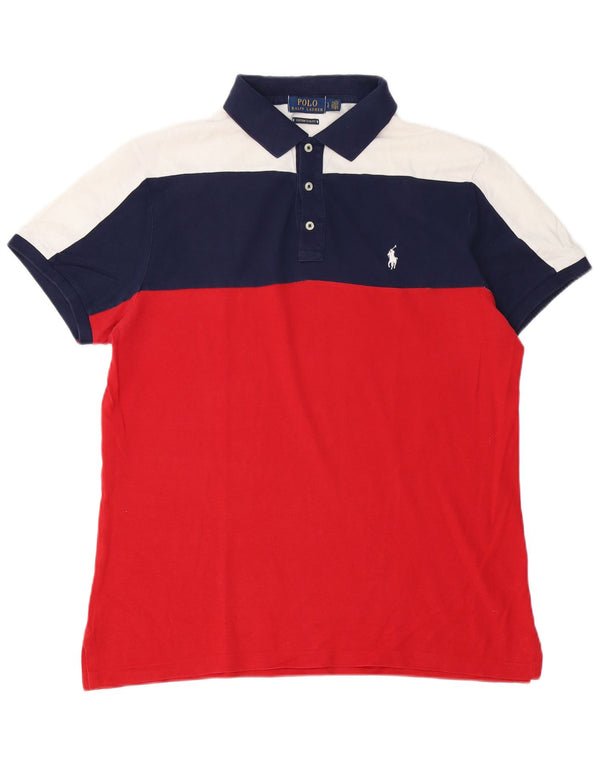 Camisa polo masculina polo Ralph Lauren personalizada slim fit grande bloco colorido vermelho
