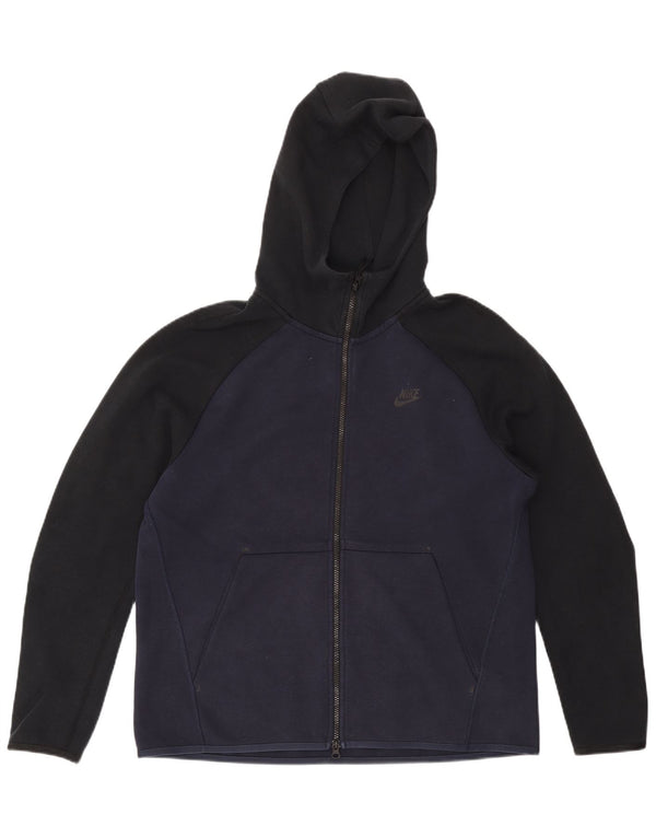 Suéter masculino NIKE com capuz e zíper grande azul marinho de algodão colorido