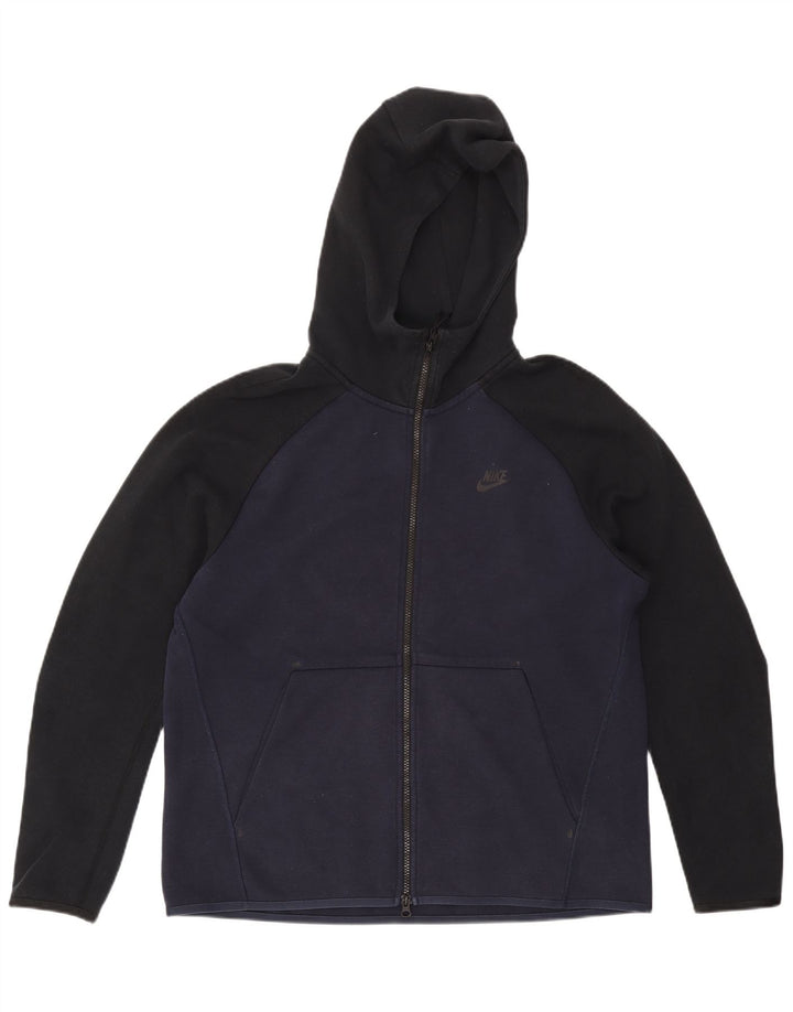 Suéter masculino NIKE com capuz e zíper grande azul marinho de algodão colorido