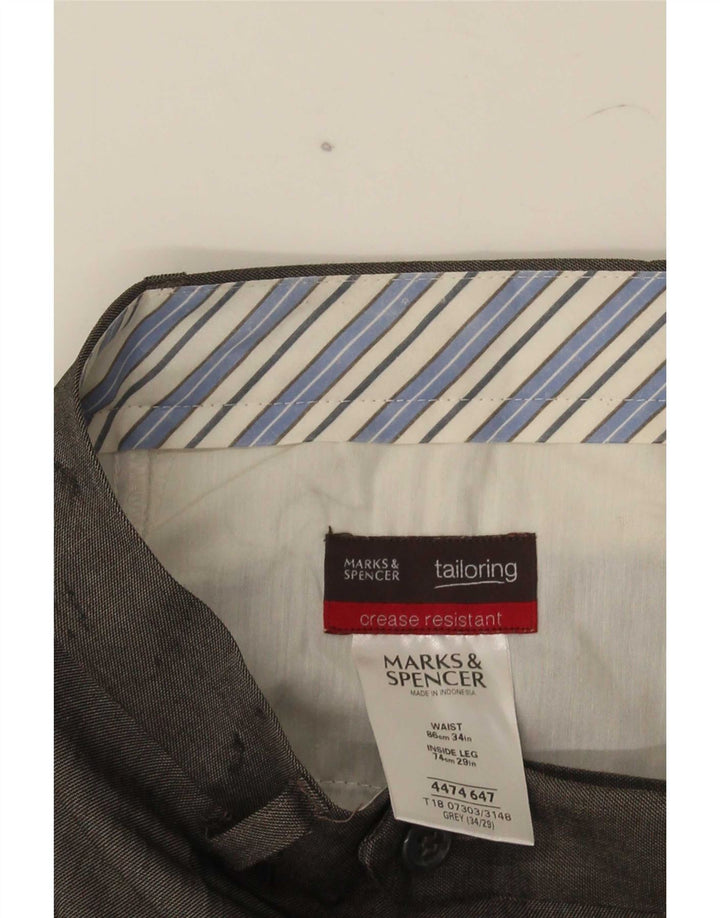 Calça masculina de terno reto Marks & Spencer W34 L29 poliéster cinza
