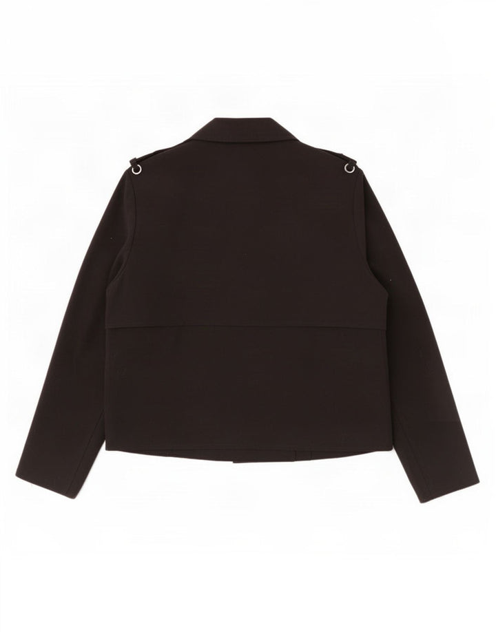 Topshop feminino curto trench coat UK 12 poliéster preto médio