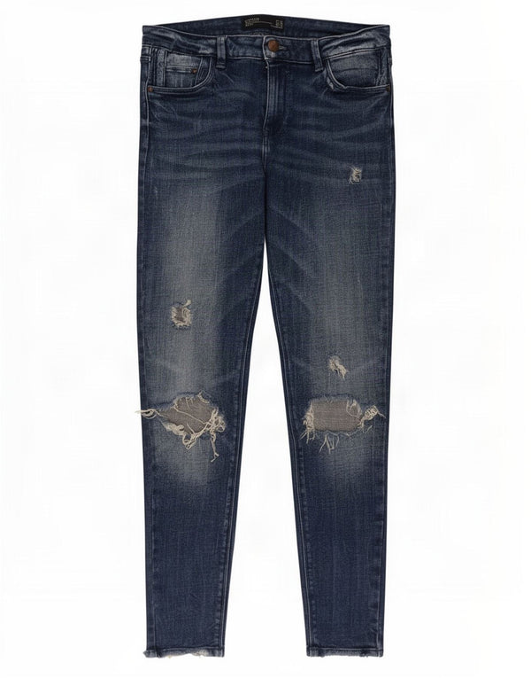 Calça jeans skinny feminina Zara Trafaluc desgastada UE 40 médio W30 L28 azul marinho