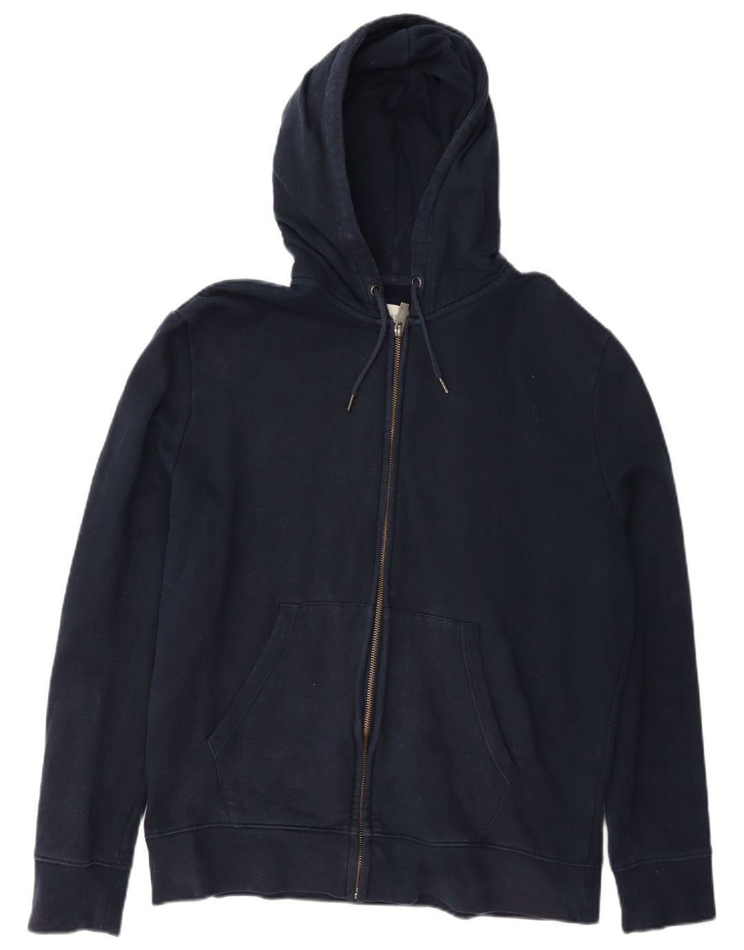 Suéter masculino Marks & Spencer com capuz e zíper grande algodão azul marinho
