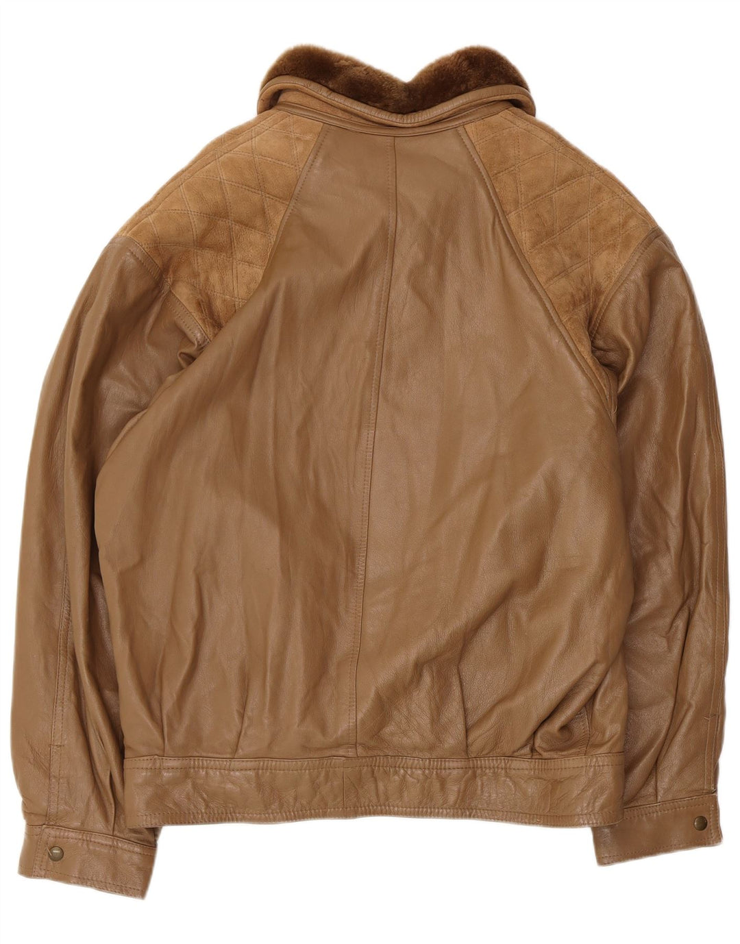 Jaqueta masculina vintage shearling IT 52 XL couro marrom