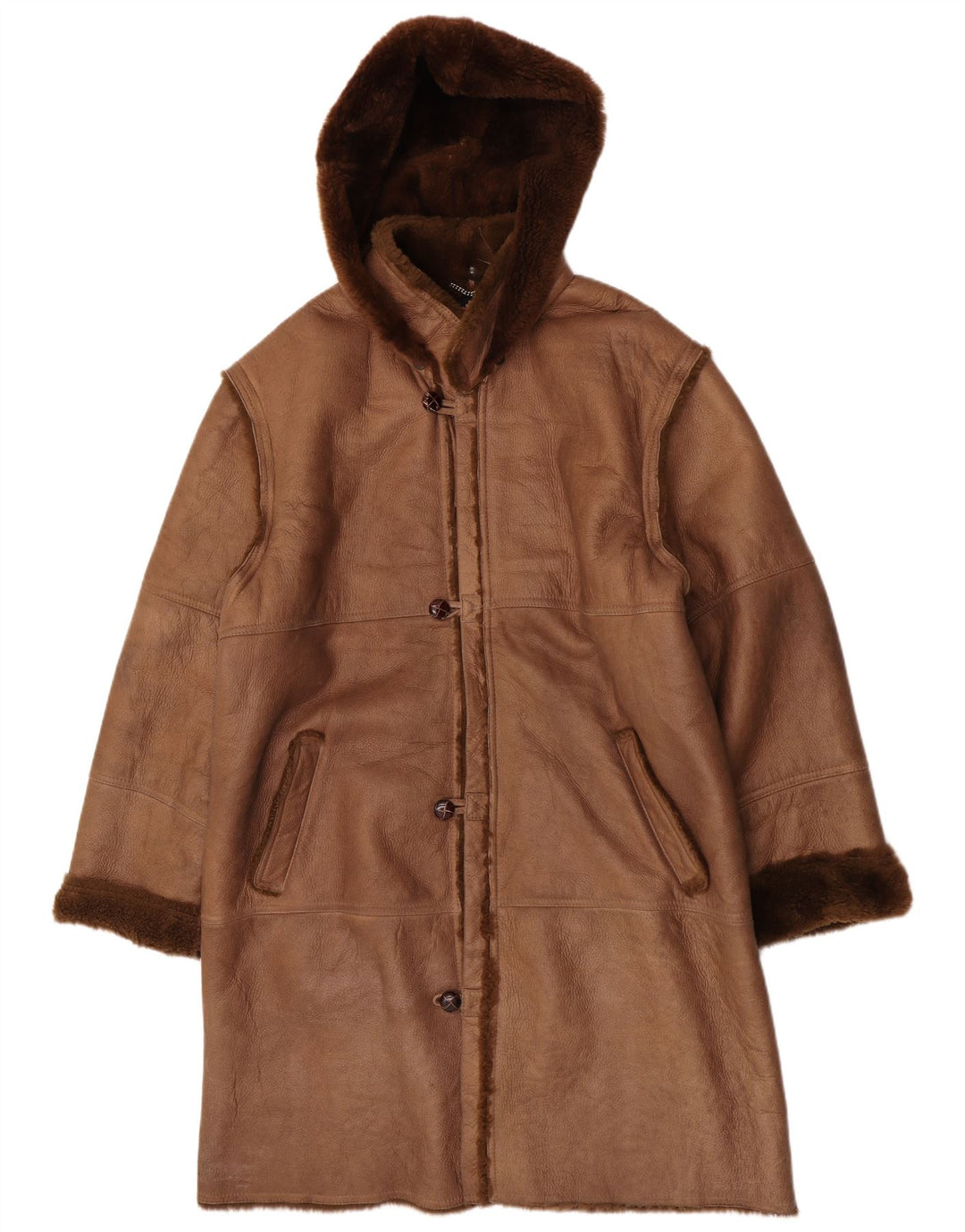Sobretudo masculino Coveri com capuz de shearling EU 54 2XL couro marrom