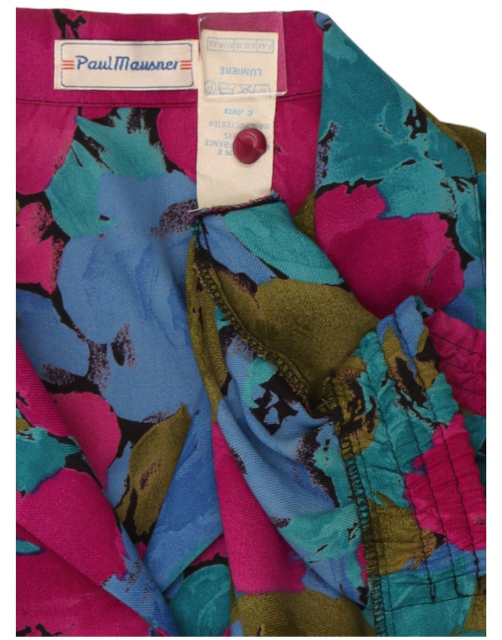 Blusa feminina vintage UK 16 grande poliéster floral multicolorido