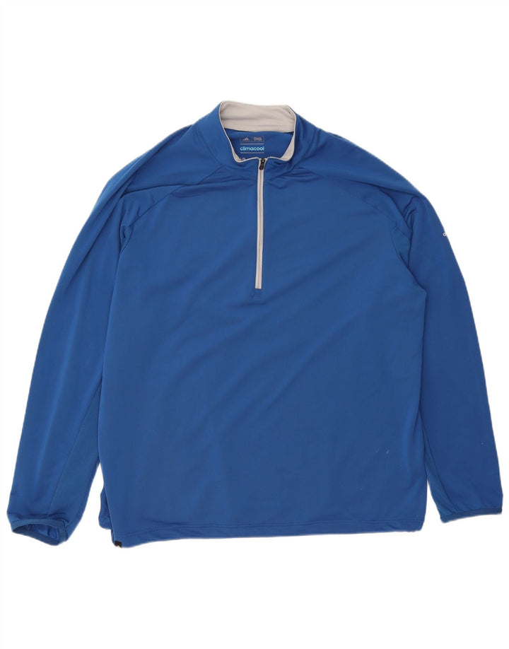 Adidas Mens Climacool Zip Neck Top Manga Longa Grande Azul Poliéster