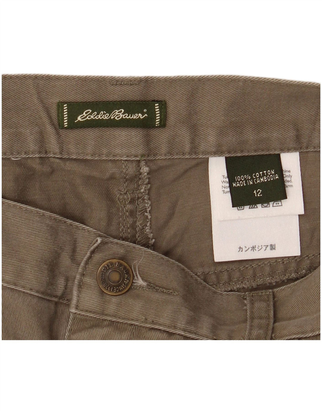 Calça feminina EDDIE BAUER cortada de cintura alta EUA 12 grande W32 L24 verde