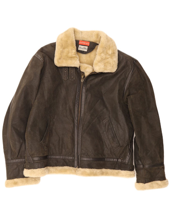 Jaqueta bomber masculina Barrow's Shearling Reino Unido 40 grande couro marrom