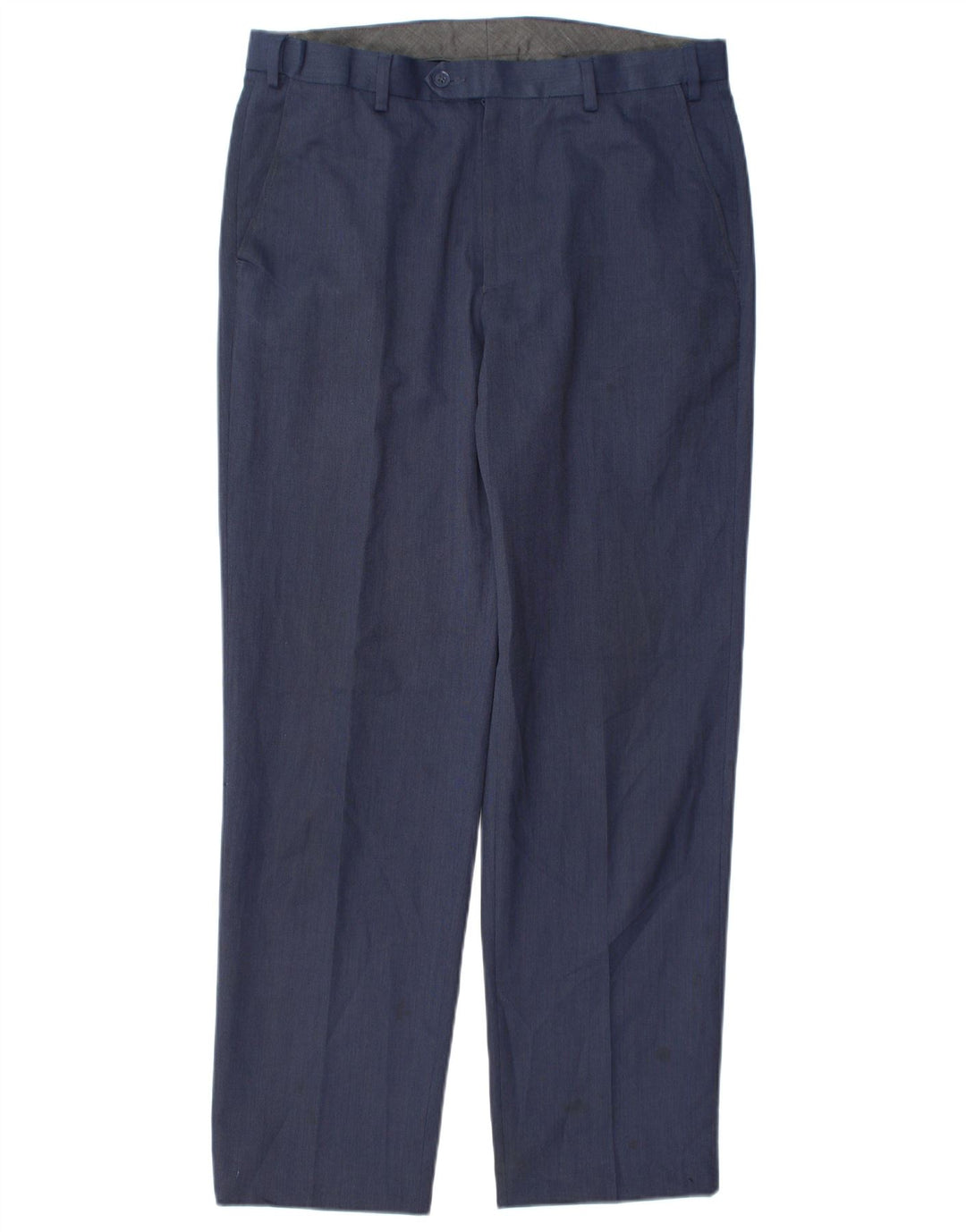 Calça masculina de ajuste regular Marks & Spencer W34 L31 azul marinho poliéster
